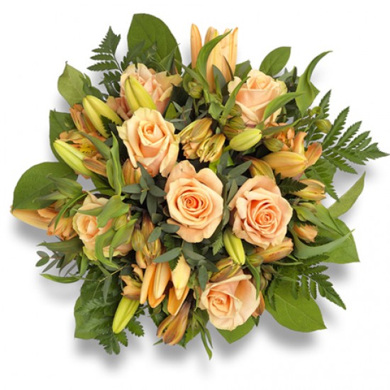 Σύνθεση Τριαντάφυλλα & Λίλιουμ σε πορτοκαλί αποχρώσεις